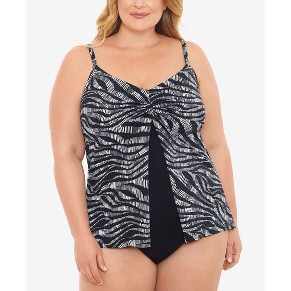 Swim Solutions MOTION LINES BLACK Plus Size Flyaway One-Piece Swimsuit US 18W - Picture 1 of 3